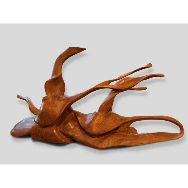 Andrianna Shamaris Floating Sculptural Teak Wood Console Table For Sale - Image 4 of 5