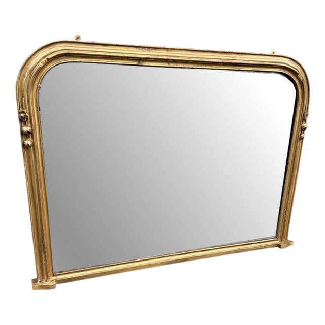 Large Antique English Gilt Overmantle Mirror For Sale