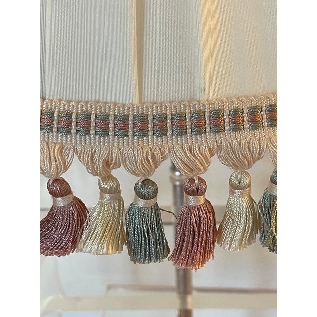 Shabby Chic 1970s White Pleated Lamp Shade With Fringes For Sale - Image 3 of 4