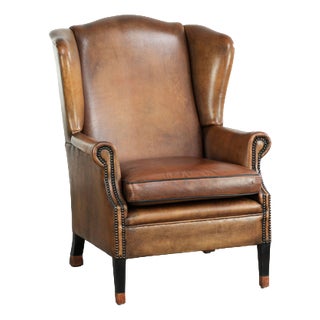 Sheepskin Wing Armchair in Brown For Sale