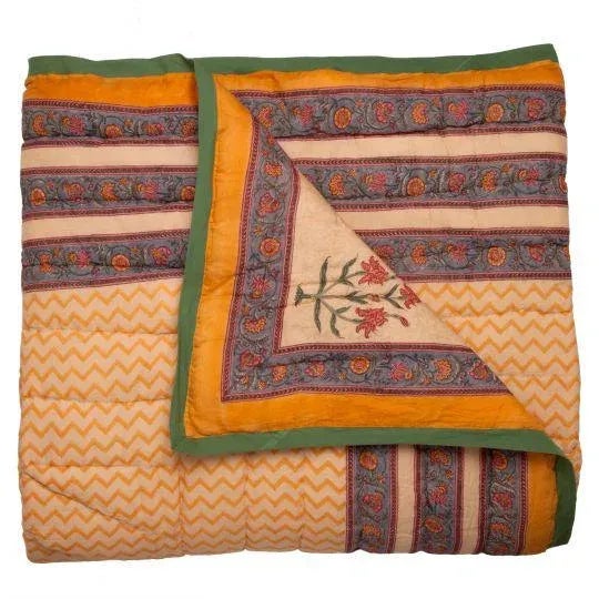 Dragonfly Twin-XL Mustard Yellow Reversible Quilt For Sale - Image 4 of 5