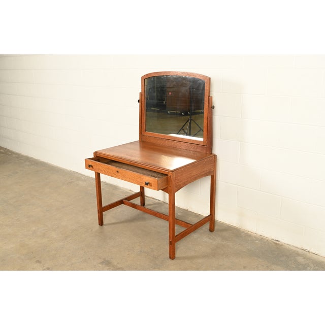 Early 20th Century Limbert Antique Mission Oak Arts & Crafts Vanity or Dressing Table With Mirror, Circa 1910 For Sale - Image 5 of 18