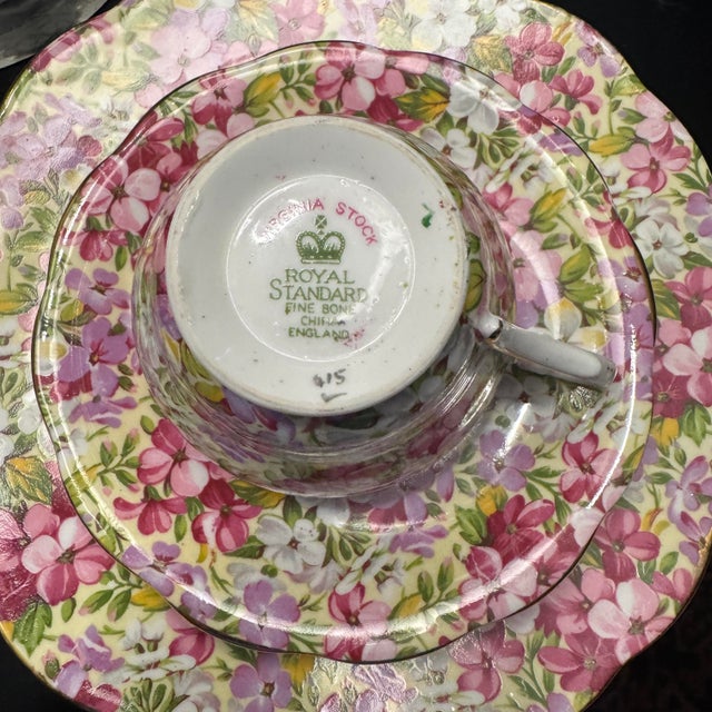 Mid-Century Modern Royal Standard "Virginia Stock" Vintage Bone China Trio Tea Set - 3 Pieces For Sale - Image 3 of 6
