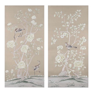 24"*48", a Pair of Unframed Chinoiserie Hand-Painted Silk Panel For Sale