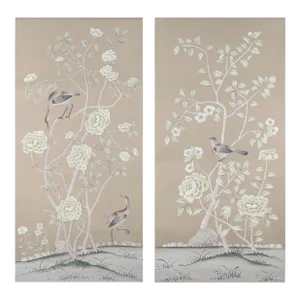 24"*48", a Pair of Unframed Chinoiserie Hand-Painted Silk Panel