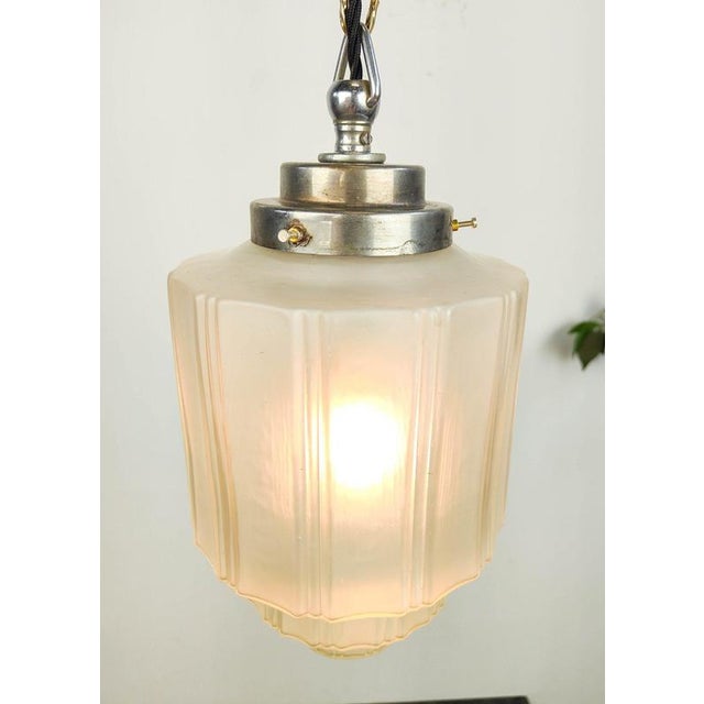 French Art Deco Etched Skyscraper Pendant Light For Sale - Image 6 of 8