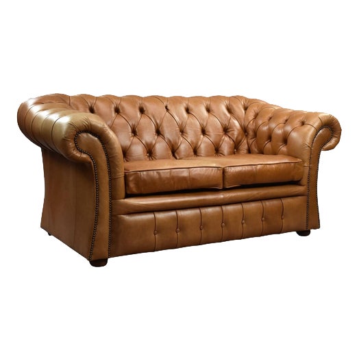 Tan Leather Two-Seater Chesterfield Sofa, 1980 For Sale