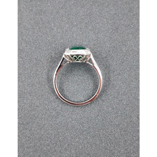 Metal 3.42 Ct Natural Zambian Emerald & Diamond Ring Size 6.5 For Sale - Image 7 of 9