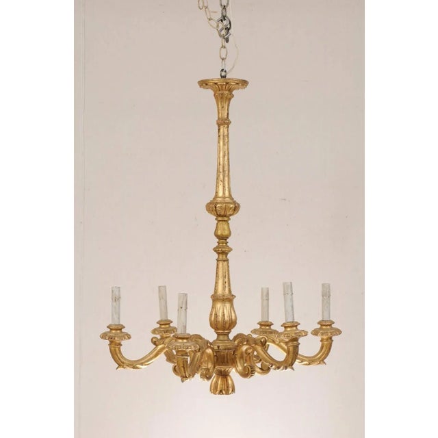 Italian Early 20th Century Italian Gilded Gold Colored Six-Light Chandelier For Sale - Image 3 of 9