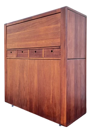 Vintage Teak Hideaway Dry Bar or Storage Console | Late Mid Century Modern in Captains Line for D Scan Style
