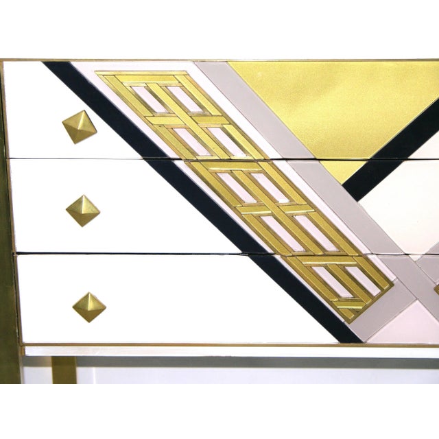 Modern 1990s Italian White Black and Gold Chest Sideboard on Brass Legs For Sale - Image 3 of 10