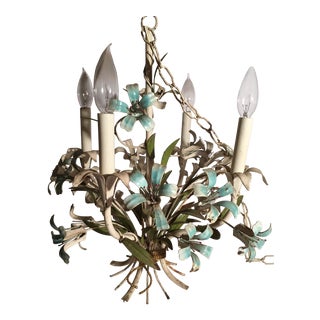 Vintage 1960s Italian Mid Century Modern Hollywood Regency Lily Toile Chandelier For Sale