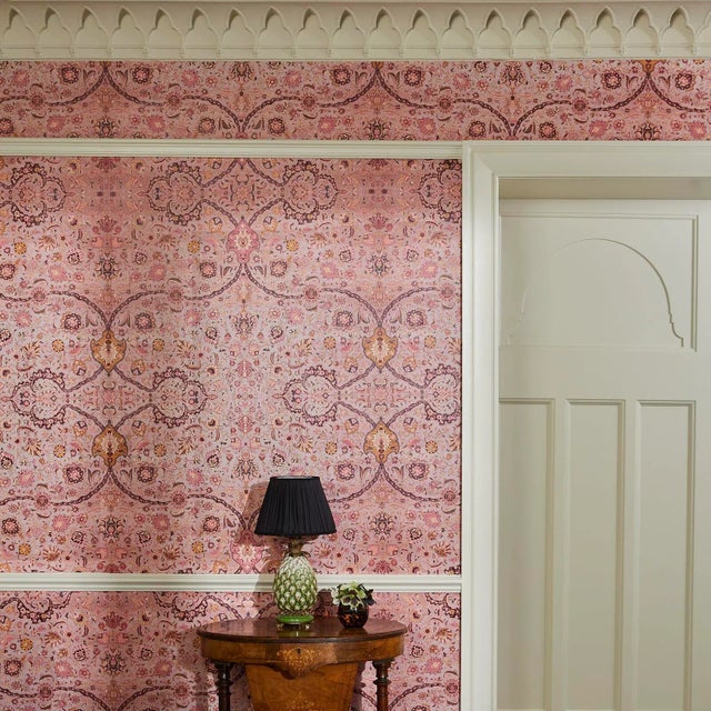 Inspired by an antique Persian carpet, the ZANJAN wallpaper is adorned with a striking ogee pattern thought to have...
