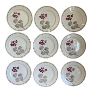 Vintage Noritake Geranium Burgundy and Gray 6.5” Plates - Set of Nine (9) For Sale