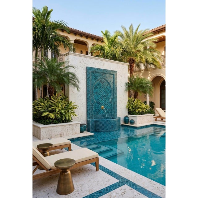 Vintage Moroccan Teal Zellige Tile Wall Fountain For Sale In West Palm - Image 6 of 7