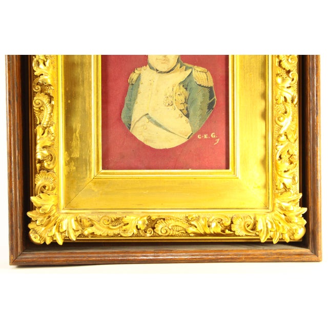 Early 19th Century Christophe-Elie Gantillon Silk Work Portrait of Napoleon I, Framed For Sale - Image 9 of 12