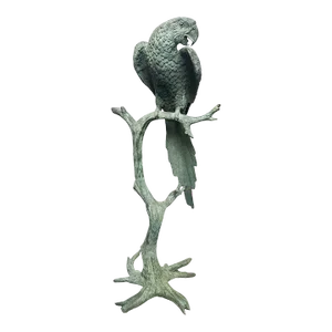 Vintage Parrot Bronze Sculpture with Green Patina After J. Moigniez