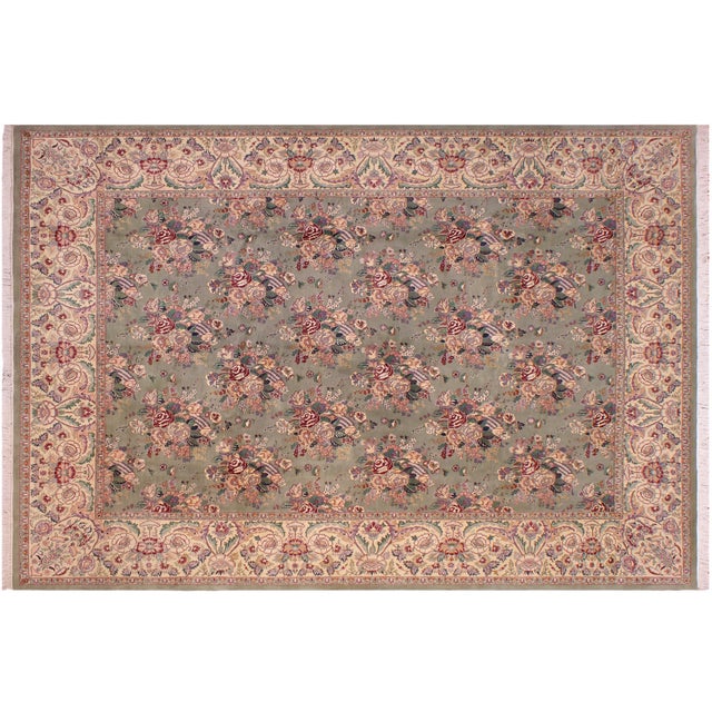 Green Floral 1990's Pak-Persian Green/Tan Wool Rug - 9'1'' X 12'5'' For Sale - Image 8 of 9