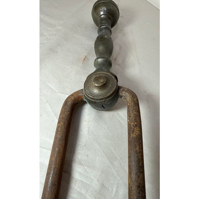 Metal Antique 18th Century Wrought Iron Turned Brass English Fireplace Tongs Tool 24 For Sale - Image 7 of 9