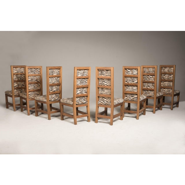 Art Deco Oak & Velvet Dining Chairs, 1930s, Set of 8 For Sale - Image 4 of 18