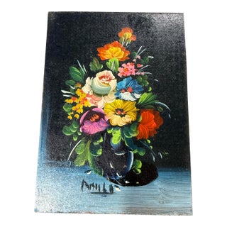 Vintage Oil Painting on Board - Floral/Flower Arrangement Signed Paolo For Sale