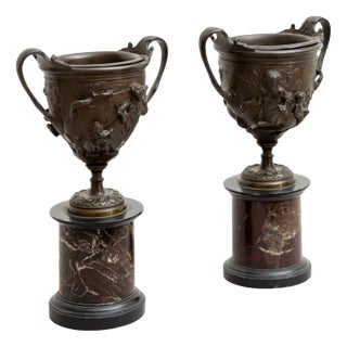 Antique Italian Pompeian Style Tazzas in Bronze, Set of 2 For Sale