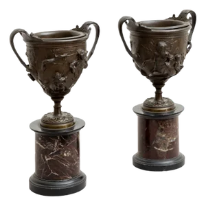 Antique Italian Pompeian Style Tazzas in Bronze, Set of 2