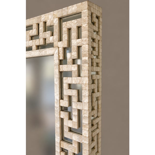 Neiman Marcus Vintage Capiz Shell Fretwork Wall Mirror For Sale - Image 4 of 13