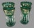 Early 20th Century Pair Antique Victorian 14" Emerald Green & Gilt Art Glass Mantle Lusters With Prisms For Sale - Image 5 of 12