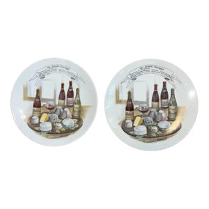 Pair of 1970s French Cheese Wine Plates, Porcelain With French Inscriptions