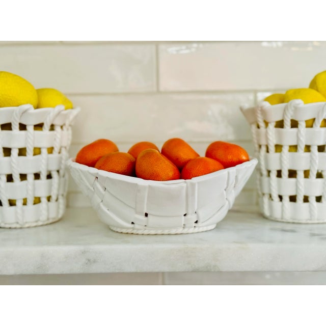 Late 20th Century Italian White Basket Weave Bowls and Containers- Set of 3 For Sale - Image 4 of 12
