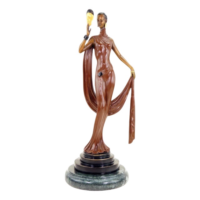 Art Deco Style Sculpture Dancer with Mask, 20th Century, Bronze For Sale