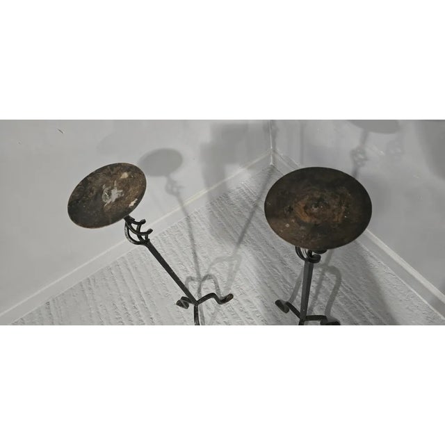 Large Cast Iron Candleholders, 1910, Set of 2 For Sale - Image 3 of 6