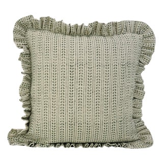 Fabdivine Artisan Block Print Throw Frill Pillow Cover Green 12x20 Inch Thick Linen- Ratanbel For Sale