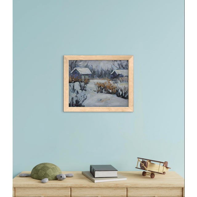 Textile Quiet Places & Skyscapes — Winter Snowscape (Original Oil Painting) For Sale - Image 7 of 18