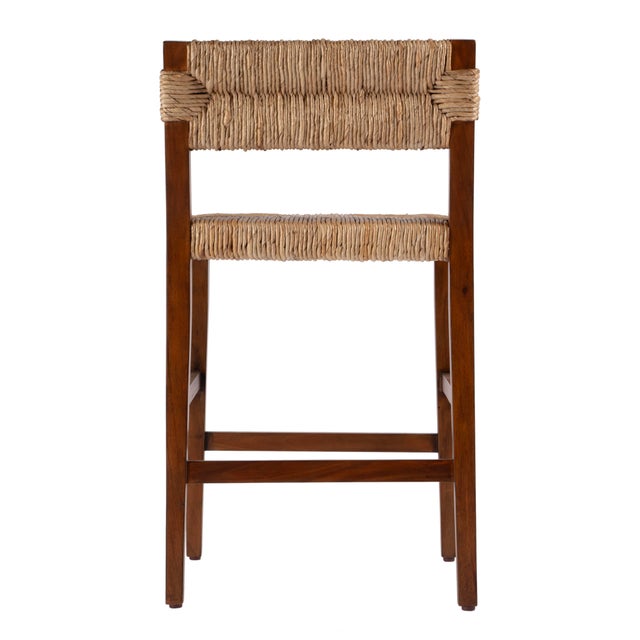 Wood Valencia 25 in. Seat Height Woven Counter Stool with Back, Banana Leaf For Sale - Image 7 of 9