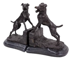 Bronze and Marble Barking Dog Bookends from E Drouot, France,1890s, Set of 2