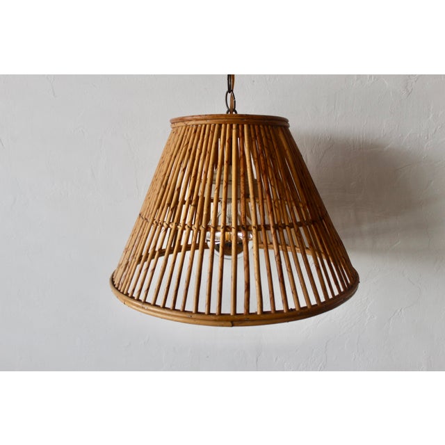 Vintage Handwoven Bamboo Rattan Pendant Swag Style Lamps-a Pair For Sale - Image 12 of 13