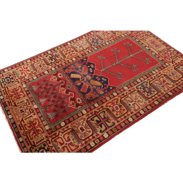 Rug & Kilim Antique Tetex Hooked Rug, Red With Geometric Patterns - Rug & Kilim For Sale - Image 4 of 8