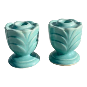 Pair of Art Deco Ceramic Candlesticks- a Pair of 2