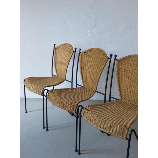 Wicker and Iron Chairs from Frederick Weinberg, 1960s, Set of 4 For Sale - Image 6 of 7