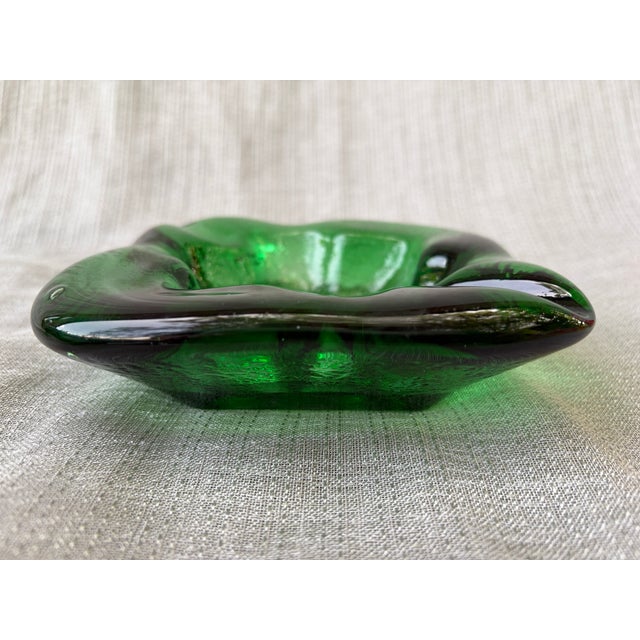 Mid-Century Modern Chunky 60's Blenko Style Green Glass Catchall Ashtray For Sale - Image 3 of 15