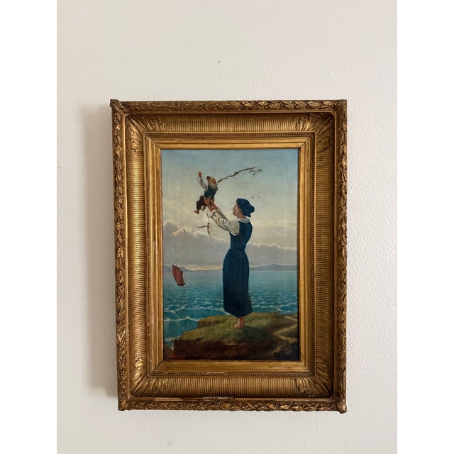 19th C French Painting in Ornate Heavy Gilt Gold Frame For Sale - Image 11 of 13