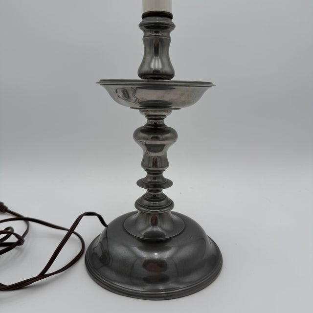 Metal Vintage John Somers Pewter Candlestick Table Lamp For Sale - Image 7 of 9