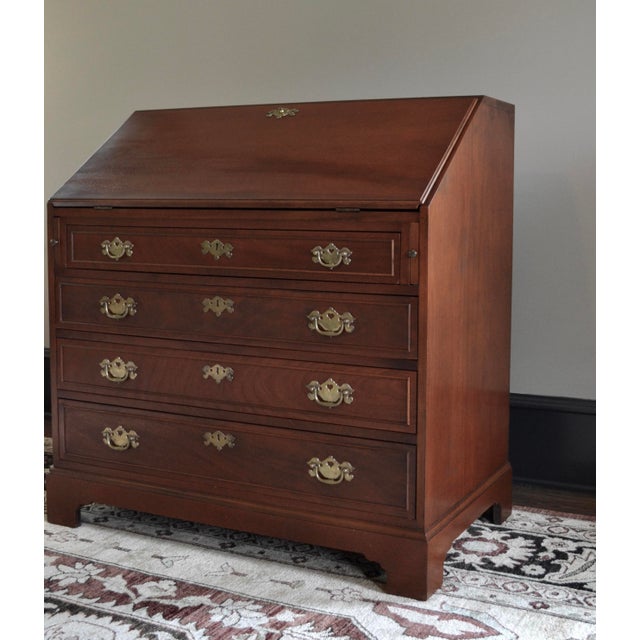 English 20th Century Mahogany Slant Front Secretary Desk For Sale - Image 3 of 9