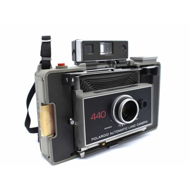 Gray 1970's Polaroid Automatic Land Pack Film Model 440 Camera With Clamshell Cover For Sale - Image 8 of 12