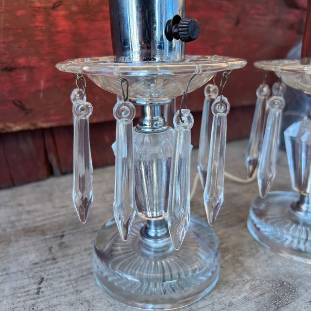 Pair of Vintage Crystal Boudoir Table Lamps With Frosted Floral Glass Shades For Sale - Image 12 of 18