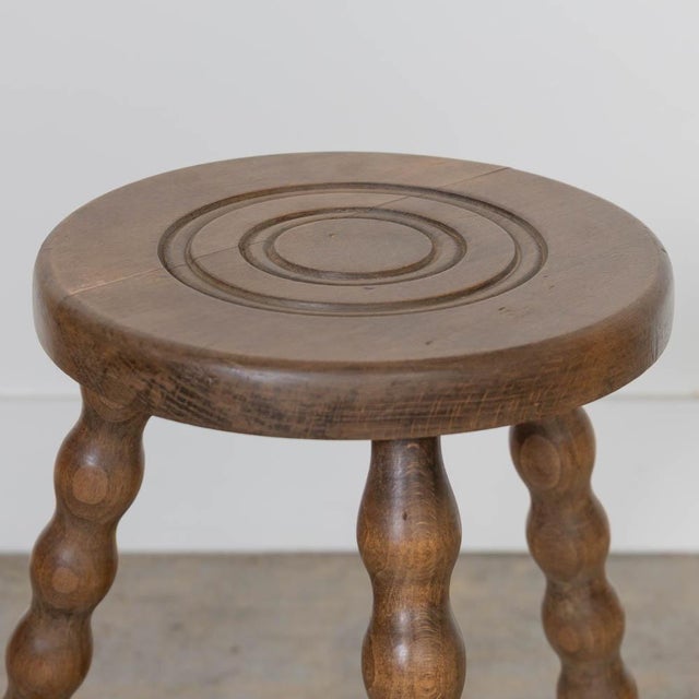Wood 1950s Tall French Wood Tripod Stool For Sale - Image 7 of 10