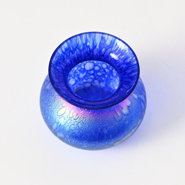 1990s Blue Iridescent Glass Vase from Heron Glass, 1990s For Sale - Image 5 of 8