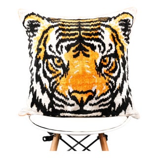 Tiger Silk Velvet Ikat Pillow Cover, Handwoven Luxury Cushion, Boho Home Decor, Unique Throw Pillow, Uzbek Textile For Sale